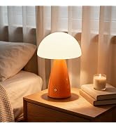LOZNDA Mushroom Lamp Glass Rechargeable Battery Operated Mushroom Table Lamp Orange LED Vintage M...