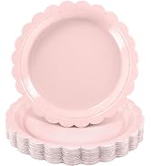 NatNarr 30 Pcs Pink Plates 9 Inch Disposable Scalloped Light Pink Paper Plates Pink Dessert Plate...