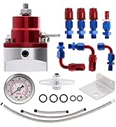 TEMSONE Adjustable Fuel Pressure Regulator Set Universal EFI FPR with 30-70 Psi Gauge 6AN - 6AN F...