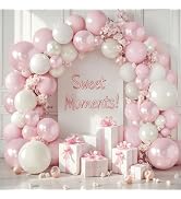 Pink and White Balloons Arch Kit, Double Stuffed Pearl Pink White Sand Balloons Light Pastel Pink...