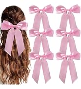hisial 6Pcs Silky Satin Hair Clips Bows Long Tail Hair Ribbon Barrettes Ponytail Holders Hair Acc...