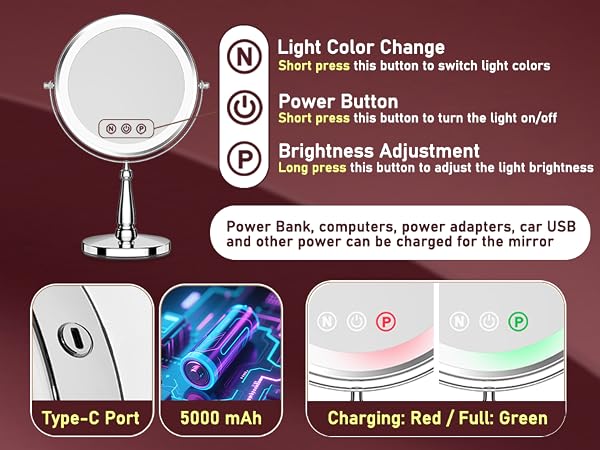 magnifying mirror with light