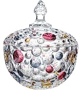 auons Colorful Glass Candy Jar, Elegant Hand Painted Candy Server Crystal Candy Bowl with Lid, Vi...