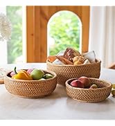 Rattan Bread Baskets for Serving - Woven Round Wicker 3 PK