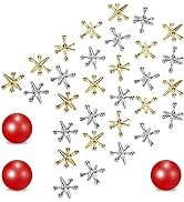 Legigo 3 Sets Retro Metal Jacks and Ball Game Toys Kit,Include 3 Pieces Red Rubber Balls and 30 P...