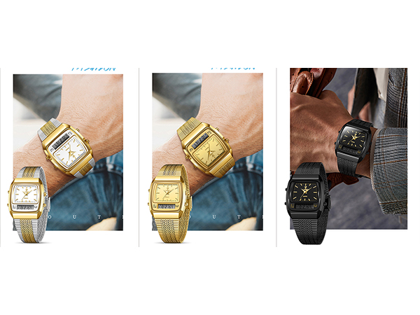 FANMIS Men's Watches Multifunction Square Dual Display Sport Watch for Men