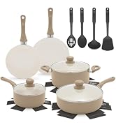 GreenLife 16-Piece Nonstick Cookware Set, Non-Toxic Ceramic Pots and Pans Set, Durable Healthy Ki...