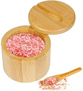 Loscarol 1Pcs Bamboo Salt Cellar Spice Box with Magnetic Swivel Lid & Spoon, Bamboo Storage Box S...
