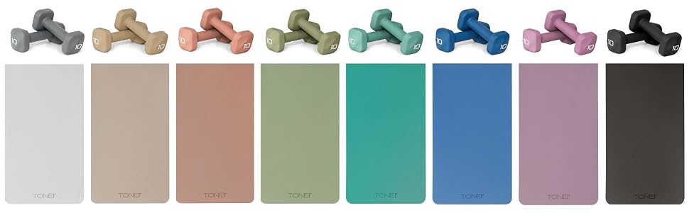 TONE Fitness matching dumbbell pairs and yoga/pilates mats for home workouts