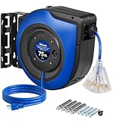 WILAWELS Retractable Cord Reel, 75 FT Heavy Duty Extension Cord, 14AWG/3C SJTOW, 3 Grounded Outle...