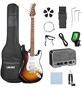 LEKATO Electric Guitar Kit Beginner 39 Inch Full Size Solid Body Guitar HSS for Starter Roasted M...