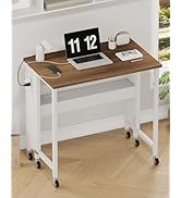 CHOEZON 31.5" Modern Folding Computer Desk with Power Outlets, Wheels, Storage, Perfect for Small...
