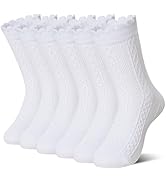 AMENLAN Girls Ruffle Crew Socks Little Kids School Uniform Cute Cotton Frilly Dress Socks 6 Pairs