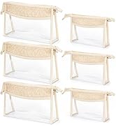 Tosnail 6 Pack Boho Makeup Bag with Zipper, 9.8" x 5.5" and 7" x 5" Clear Cosmetic Pouch, Waterpr...