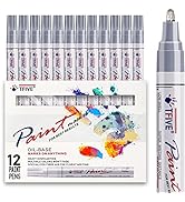 Silver Paint Pens Markers - 12 Pack Oil Based Permanent Marker, Medium Tip, Never Fade, Quick Dry...