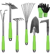 Gardening Tools Garden Tool Set 7 Pack with Ergonomic Non-Slip Handle, Includes Trowel, Hand Weed...