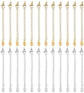 DICOSMETIC 24Pcs 2 Colors Bracelet Extender Bulk Stainless Steel Extender Chain End Chains with L...