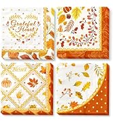 AOBKIAT Fall Thanksgiving Napkins,24PCS Cocktail Napkins | Orange Pumpkin Maple Leaf Styles Guest...