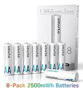 imuto Rechargeable aa Batteries, 2500mWh aa Lithium Batteries 8 Pack