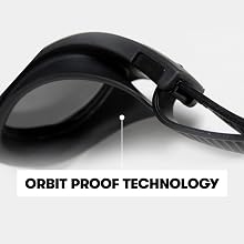 arena The One swim goggle closeup with details on Orbit Proof technology for watertight fit