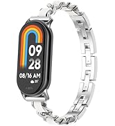 PINHEN Compatible with Xiaomi Mi Smart Band 8/9 Leather Strap Metal Adjustable Woven Strap Smart ...