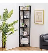 YOUDENOVA 5 Tier Corner Shelf Stand, 63" Tall Wall Corner Bookshelf Bookcase and Plant Stand, Dis...