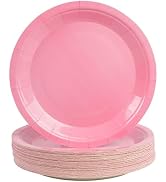 PUEVENYI 50PCS Pink Paper Plates - 7Inch Valentines Plates Pink Dessert Plate for Cake Salad Frui...
