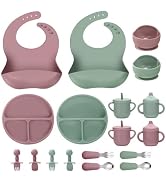 JELLDJK Silicone Baby Feeding Set, 18PCS Baby Led Weaning Supplies, Eating Essentials Utensils wi...