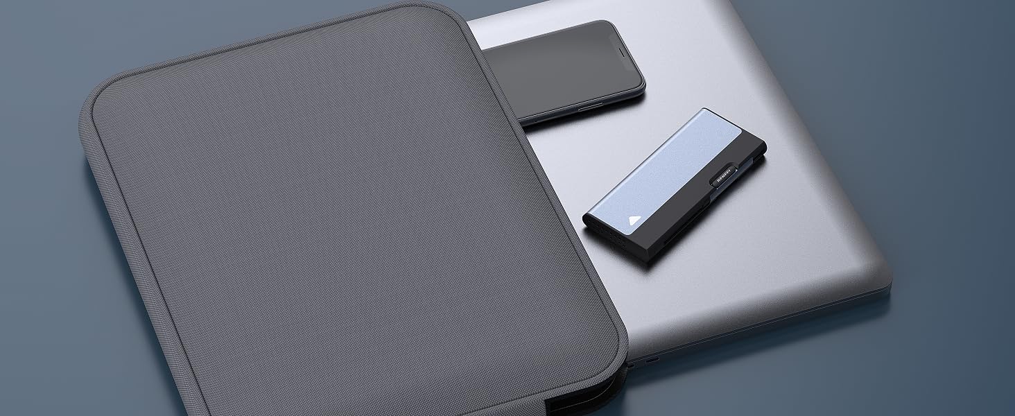 a laptop case with a battery and a cell phone.