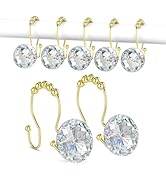 Goowin Shower Curtain Hooks, Crystal Shower Curtain Rings, Stainless Steel Gold Shower Curtain Ho...