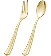 BUCLA 200 Pieces Gold Plastic Silverware - Disposable Gold Utensils - Heavy Duty Plastic Cutlery ...