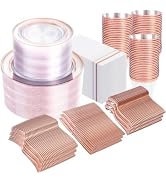 GATHER 700PCS Rose Gold Plastic Plates - Clear Rose Gold Rim Disposable Dinnerware Set Includes 2...