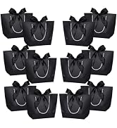 WLUSEAXI 12Pack Gift Bags with Handles,Black Gift Bags Paper Party Favor Bags with Bow Ribbon for...