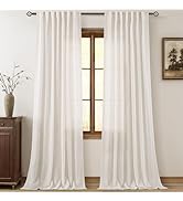 Cream Natural Linen Curtains 84 inch Length 2 Panels Set Neutral Rustic Farmhouse Living Room Dra...