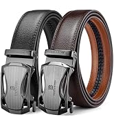 BOSTANTEN Ratchet Leather Belt For Men 2 Pack Dress and Casual with Adjustable Buckle, Trim to Fit