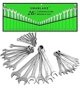SWANLAKE GARDEN TOOLS 26-Piece Combination Wrench Set with Roll-up Pouch, SAE 1/4” - 1”, Metric 8...