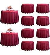 ZarzaaSik 10-Pack Round 108-inch Burgundy Table Cloths, Solid Stain and Wrinkle Resistant Circula...