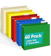 HERKKA Extra Capacity Hanging File Folders, 60 Pack Reinforced Letter Size Hanging Folders with H...