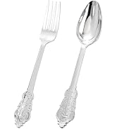 BUCLA 200PCS Silver Plastic Forks and Spoons - Silver Plastic Silverware Baroque - Disposable Sil...