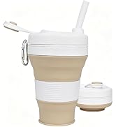 IYYI Collapsible Travel Cup, Silicone Coffee Cup with Lid, 20.3 oz Travel Coffee Mug with Straw, ...
