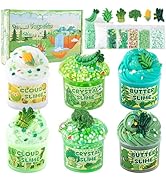 6 Packs Gradient Green Slime Kit - Cloud Slime, Butter Slime & Clear Slime, Crunchy Slime for Kid...