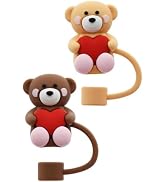 2 Pcs Bear Love Straw Cap Straw Cover Cap for Stanley Cup, Heart-shaped Straw Topper Compatible w...