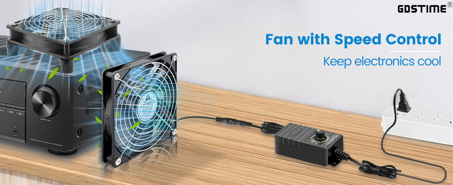 GDSTIME 120mm computer case cooling fan with ac plug, 120 110V AC Powered Variable Speed Controller