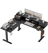 Mericonia 63 x 55 inch Large L-Shaped Standing Desk with Monitor Stand & 2 Drawers, Electric Adju...