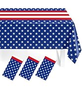 Childom 3 Pcs Patriotic Tablecloth for 4th of July Decorations,Disposable Plastic American Flag T...
