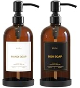 Kitchen Soap Dispenser Set – 16.8oz/500ml Glass Hand and Dish Soap Dispenser with Stainless Steel...