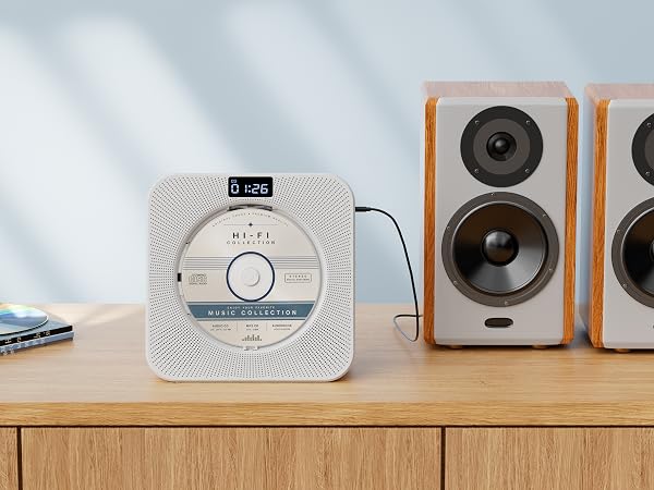 MEGATEK CP28BR Portable CD Player with Line Out Jack is Connected with a Powered Speaker System