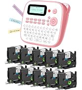 Label Maker Machine with 10PK White 12mm Tapes, Pink Label Maker Waterproof-Labels, Desktop Label...