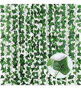 Hawesome 12 Pack 90 FT Artificial Ivy Garland Fake Greenery Vine Leaves Hanging Green Foliage for...