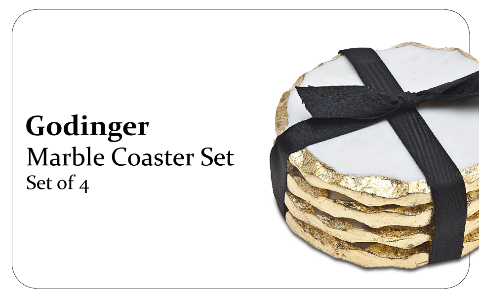 Godinger Round Coasters Gold Edge, Marble Coaster Set